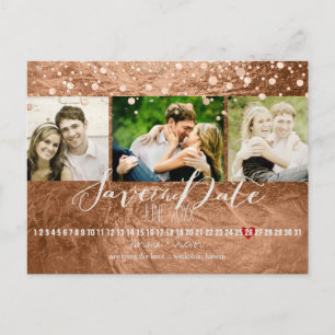 PixDezines bronze/faux foil/photos save the date Announcement Postcard