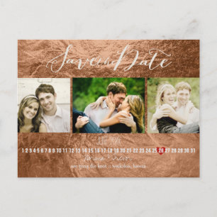 PixDezines bronze/faux foil/photos save the date Announcement Postcard