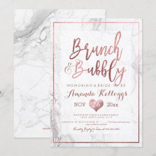 PixDezines Brunch Bubbly/Faux Rose Gold Marble Invitation