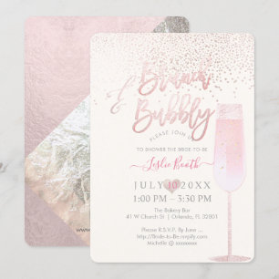 PixDezines Brunch Bubbly/Pink Champagne Confetti Invitation
