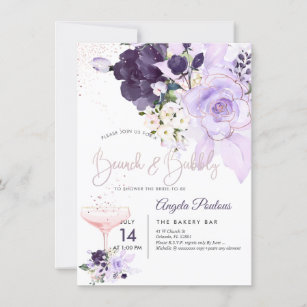 PixDezines Brunch Bubbly Purple H2 Flowers Invitat Invitation