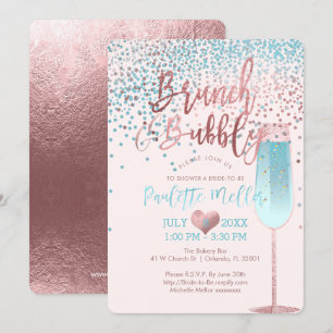 PixDezines Brunch N Bubbly/Rose Gold/Blue Confetti Invitation