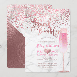PixDezines Brunch N Bubbly/Rose Gold/Confetti Invitation