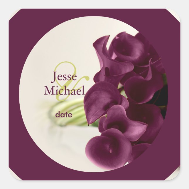 PixDezines Burgundy Calla Lillies, custom trim Square Sticker (Front)
