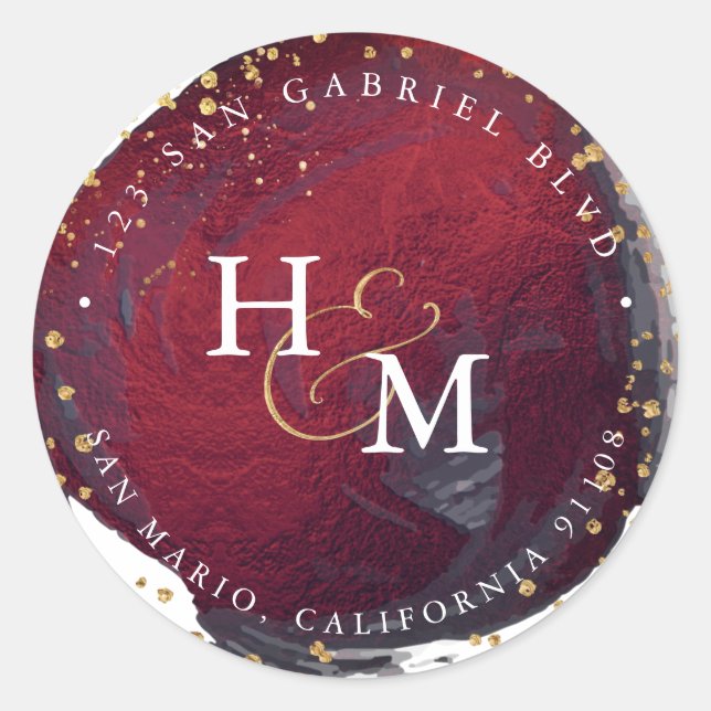 PixDezines Burgundy Faux Gold Script Ampersand  Classic Round Sticker (Front)