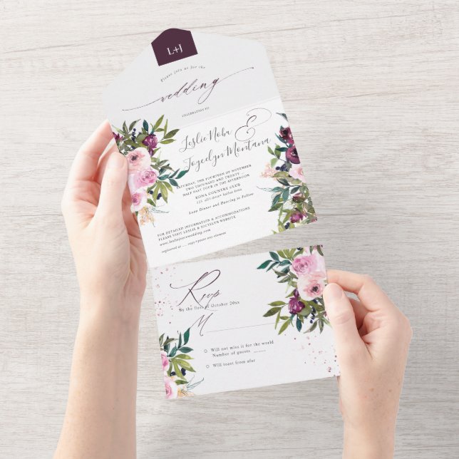 PixDezines Burgundy Pink Peonies All In One All In One Invitation (Tearaway)