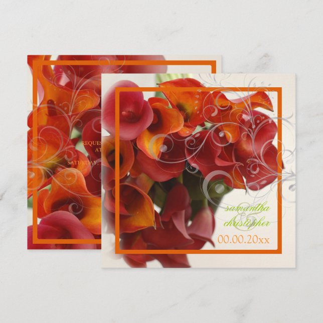 PixDezines BURNT ORANGE CALLA LILY BOUQUET Invitation (Front/Back)
