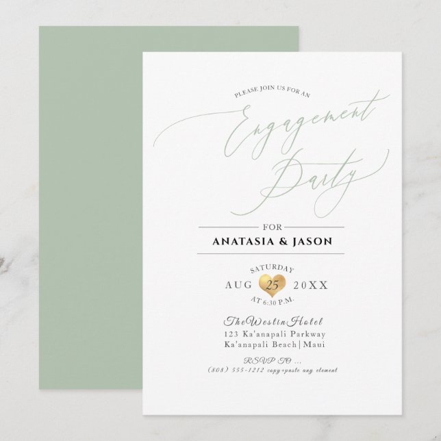 PixDezines Celadon Green Engagement Party Invitation (Front/Back)