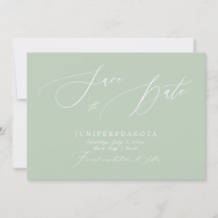 PixDezines Celadon Green Script Save the Date Invitation