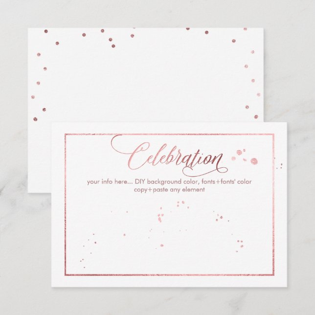 PixDezines Celebration, Dazzled/Faux Rose Gold Invitation (Front/Back)