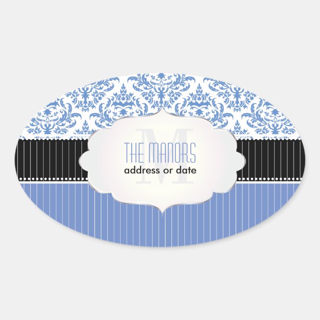 PixDezines celeste damask/DIY background colour Oval Sticker (Front)