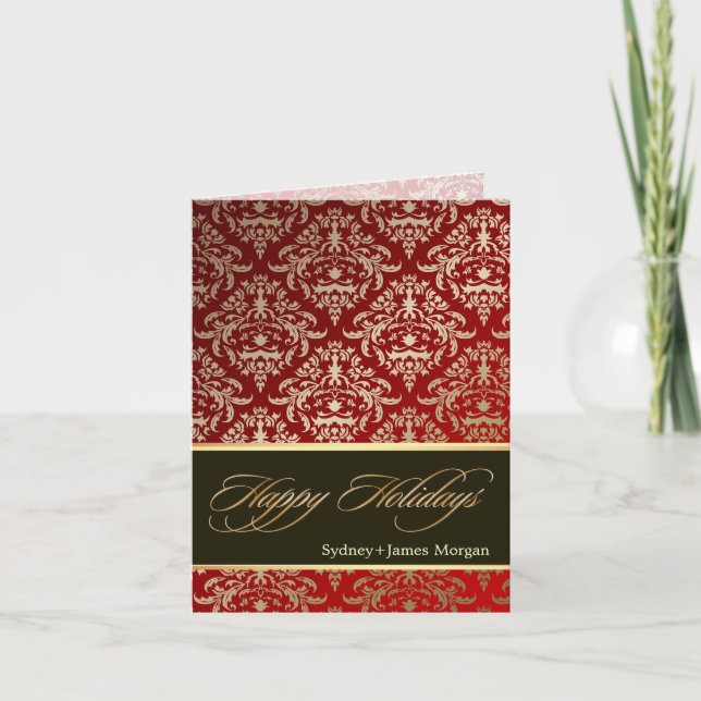 PixDezines Céline Damask, Faux Gold Happy Holidays Holiday Card (Front)