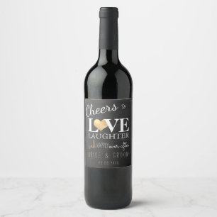 PixDezines Chalkboard+Faux Gold Heart Wine Label