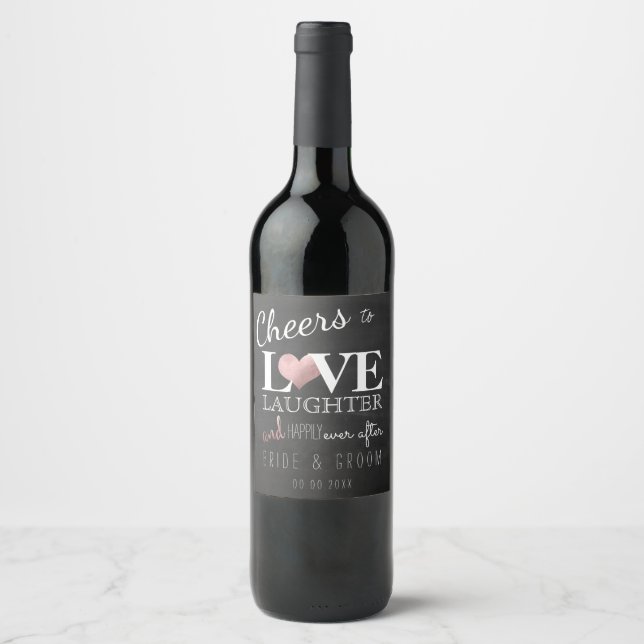 PixDezines Chalkboard+Faux Rose Gold Heart Wine Label (Front)