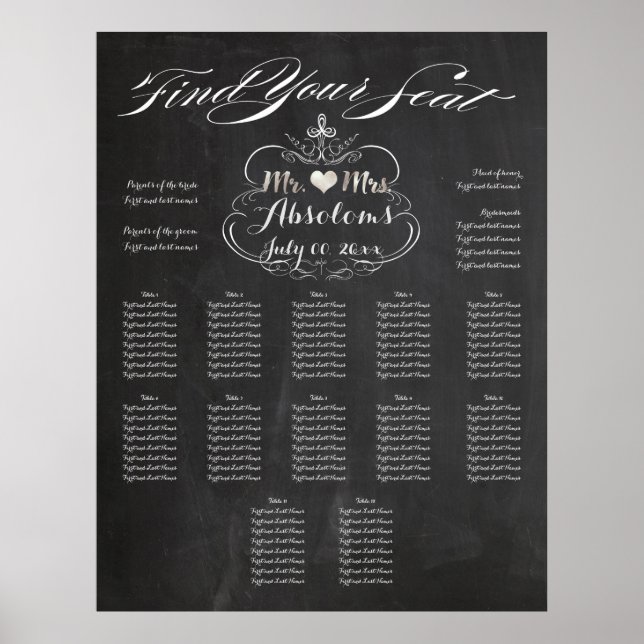 PixDezines Chalkboard Find Your Seat/Seating Chart (Front)