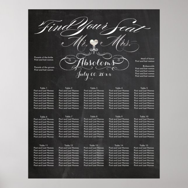 PixDezines Chalkboard Find Your Seat/Seating Chart (Front)