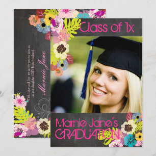 PixDezines chalkboard+floral graduation Invitation