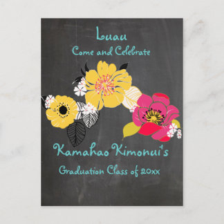 PixDezines chalkboard luau Graduation/tropical Announcement Postcard