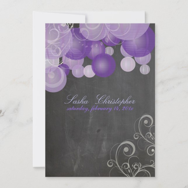 PixDezines chalkboard purple lanterns Invitation (Front)