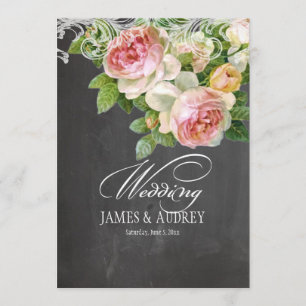 PixDezines chalkboard/rococo/vintage pink roses Invitation