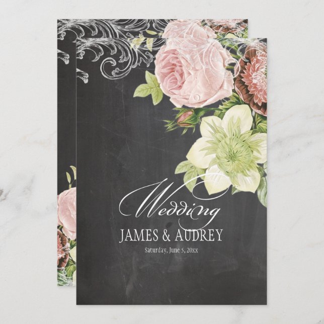 PixDezines CHALKBOARD/ROCOCO/VINTAGE ROSES Invitation (Front/Back)
