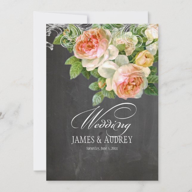 PixDezines chalkboard/rococo/vintage roses Invitation (Front)