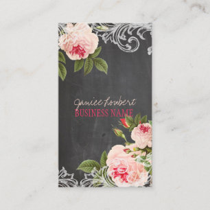 PixDezines Chalkboard+Vintage Roses Business Card