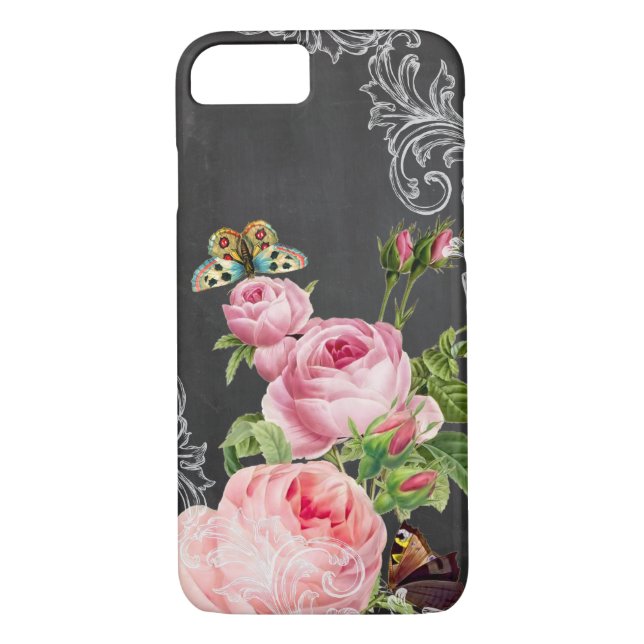 PixDezines chalkboard/vintage roses Case-Mate iPhone Case (Back)