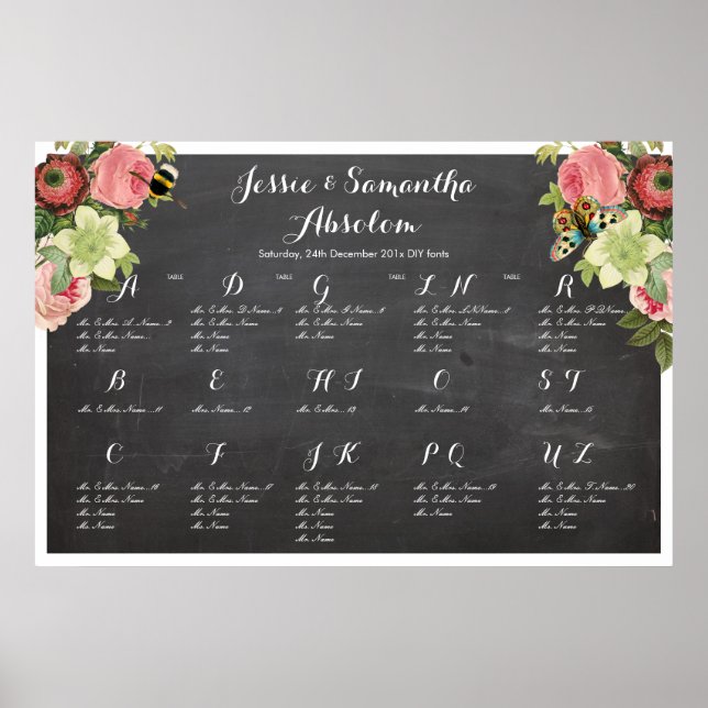 PixDezines chalkboard+vintage roses/seating chart (Front)