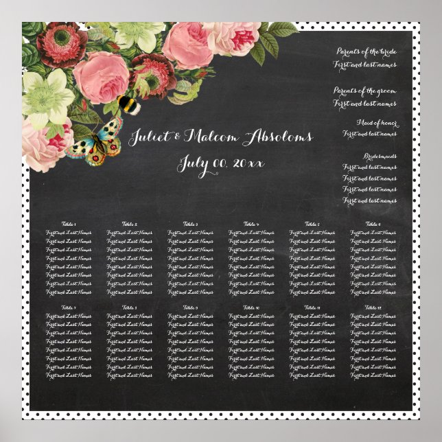 PixDezines chalkboard+vintage roses/seating chart (Front)