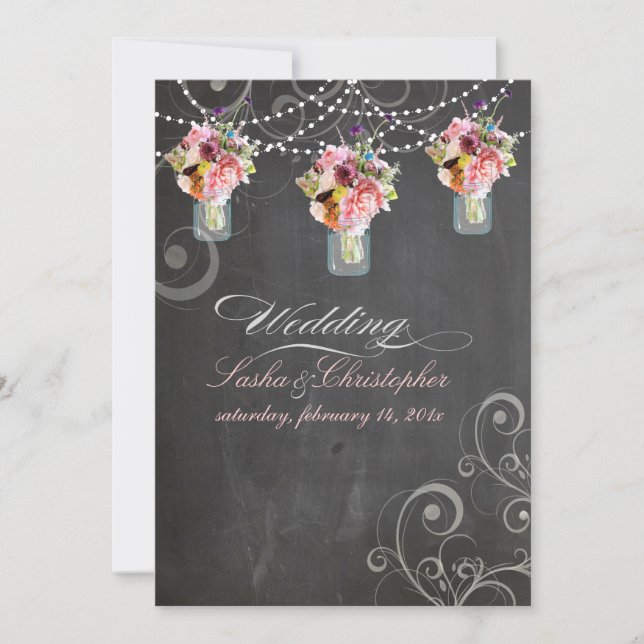 PixDezines chalkdboard+mason jars+wild flowers Invitation (Front)