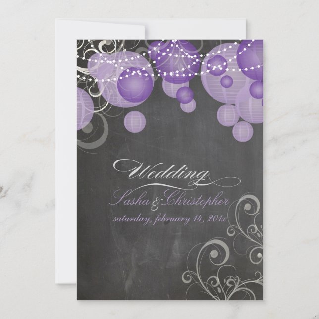PixDezines chalkdboard+purple lanterns/ Invitation (Front)