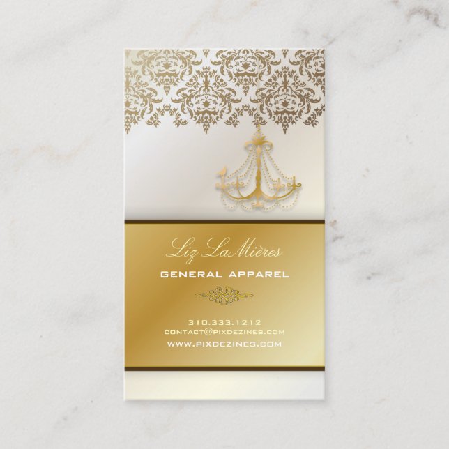 PixDezines Chandelier + Damask/pearly white Business Card (Front)