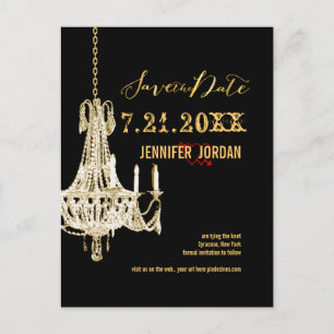 PixDezines chandeliers/gold trim/save the date Announcement Postcard