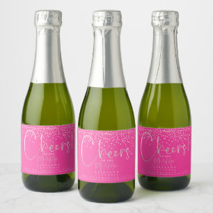 PixDezines Cheers Blush Pink Confetti+Hot Pink Sparkling Wine Label