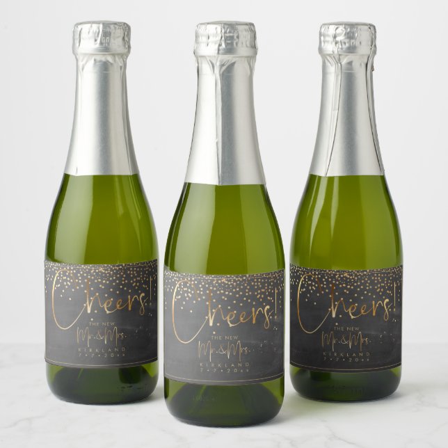 PixDezines Cheers+Faux Gold Confetti+Chalkboard Sparkling Wine Label (Bottles)
