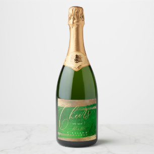 PixDezines Cheers Gold Brush Strokes Emerald Vibe Sparkling Wine Label