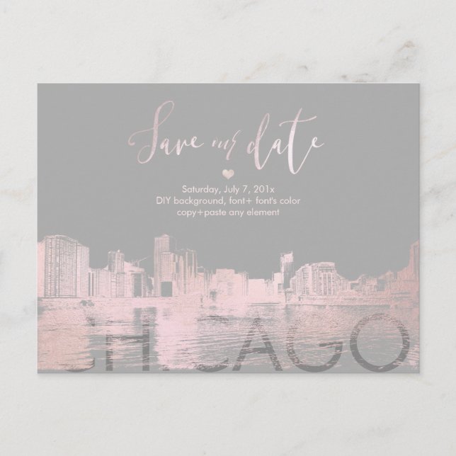 PixDezines/Chicago Save the Date/Blush Pink Announcement Postcard (Front)