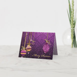 PixDezines Christmas Ornaments/purple damask Holiday Card