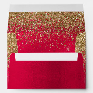 PixDezines Christmas Red, Gold Glitter Confetti Envelope