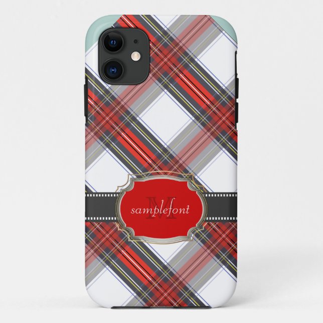 PixDezines clan stewart tartan/red+grey Case-Mate iPhone Case (Back)