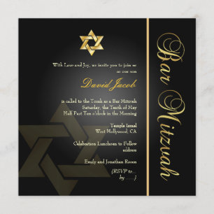 PixDezines Classic Bar Mitzvah/gold+black Invitation