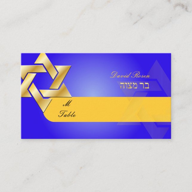 PixDezines Classic mitzvah place cards/blue+gold Place Card (Front)