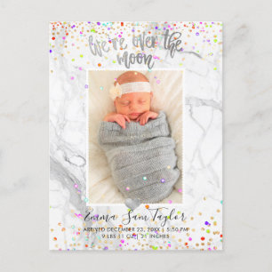 PixDezines Confetti Birth/Over the Moon Announcement Postcard