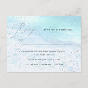 PixDezines Crystal Blue, Beach RSVP w meal Invitation Postcard