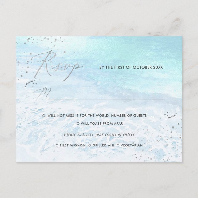 PixDezines Crystal Blue, Beach RSVP w meal Invitation Postcard (Front)