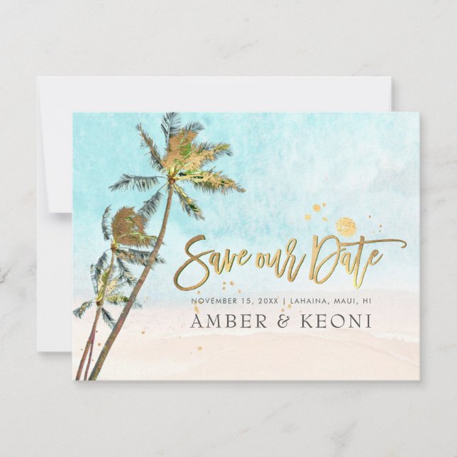 PixDezines Crystal Blue Beach Shoreline Palms  Save The Date (Front)