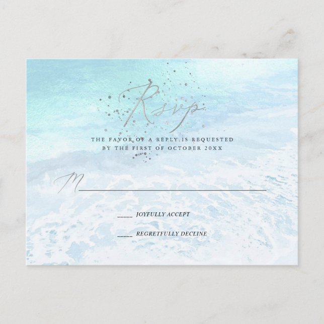 PixDezines Crystal Blue Coastal Calligraphy RSVP Invitation Postcard (Front)