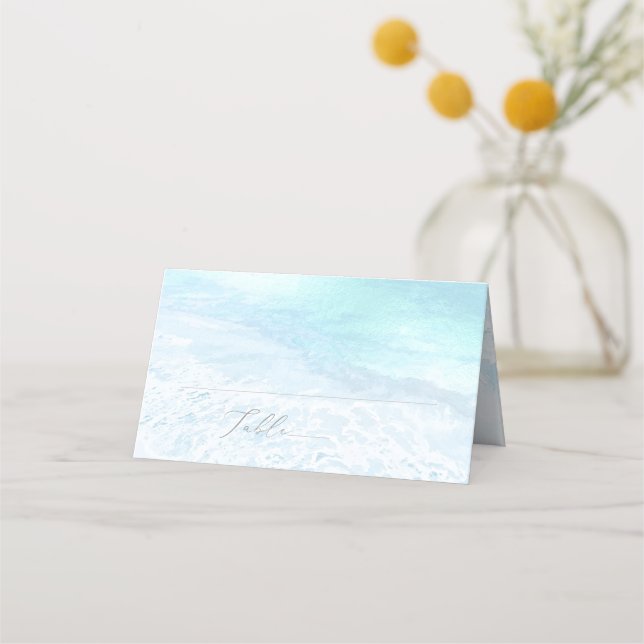 PixDezines Crystal Blue Coastal Shoreline  Beach Place Card (Front)
