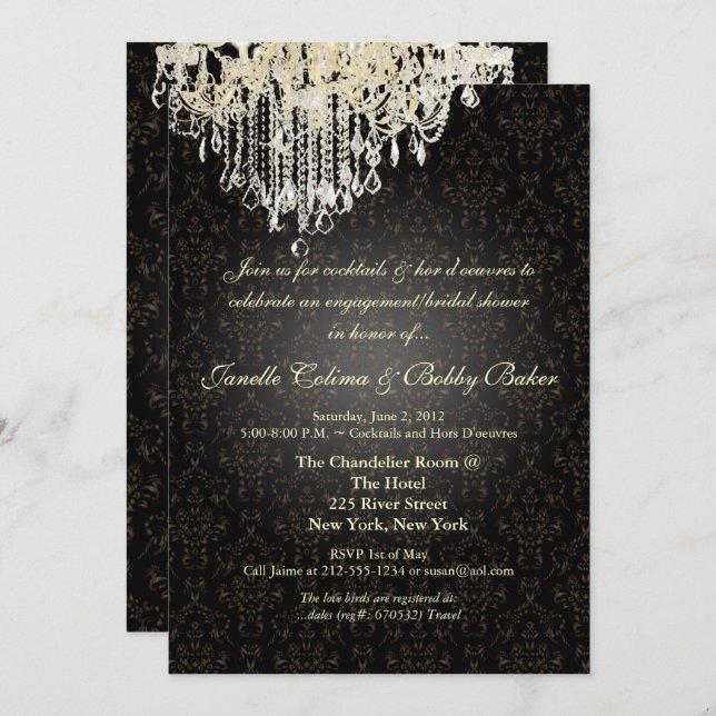 PixDezines Crystal Chandelier+arianna damask Invitation (Front/Back)